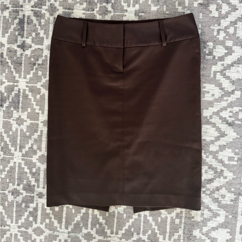 EUC Express Brown Pencil Skirt Lined Wide Waist Band Back Slit